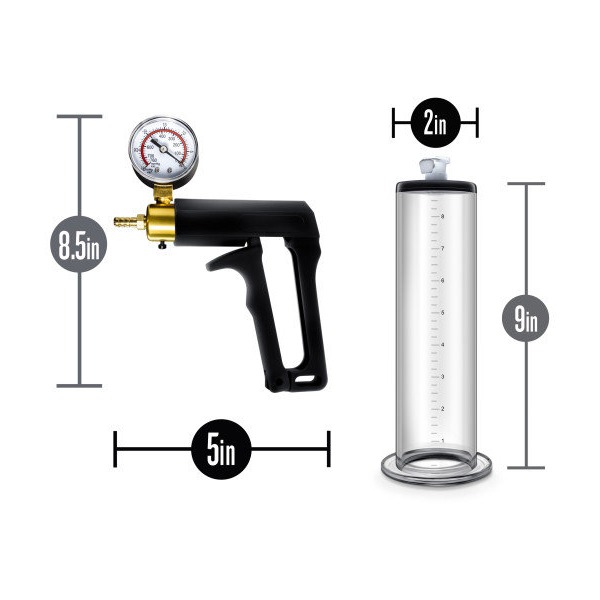 PERFORMANCE VX7 VACUUM PENIS PUMP W/ BRASS TRIGGER & PRESSURE GAUGE CLEAR