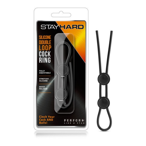 Stay Hard Silicone Double Loop Cock Ring Black