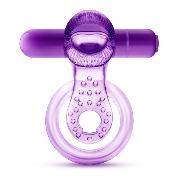 Play With Me Lick It Vibrating Double Strap Cock Ring Purple