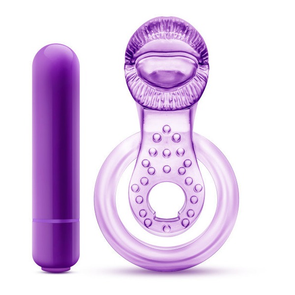 Play With Me Lick It Vibrating Double Strap Cock Ring Purple