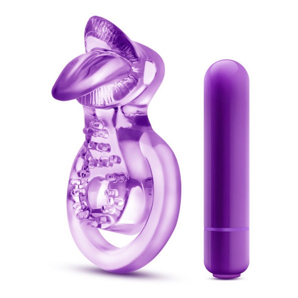 Play With Me Lick It Vibrating Double Strap Cock Ring Purple