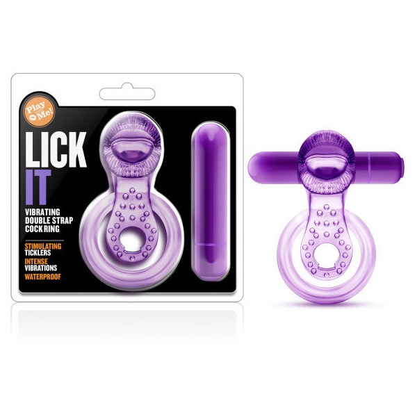 Play With Me Lick It Vibrating Double Strap Cock Ring Purple