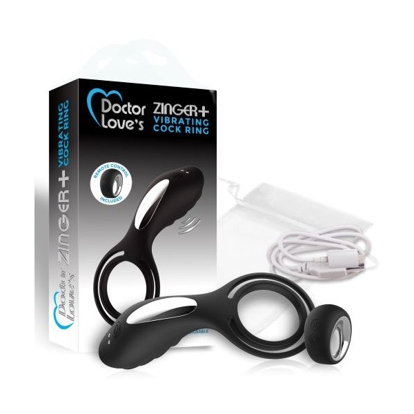 DOCTOR LOVE ZINGER+ VIBRATING RECHARGEABLE COCK RING W/ REMOTE BLACK