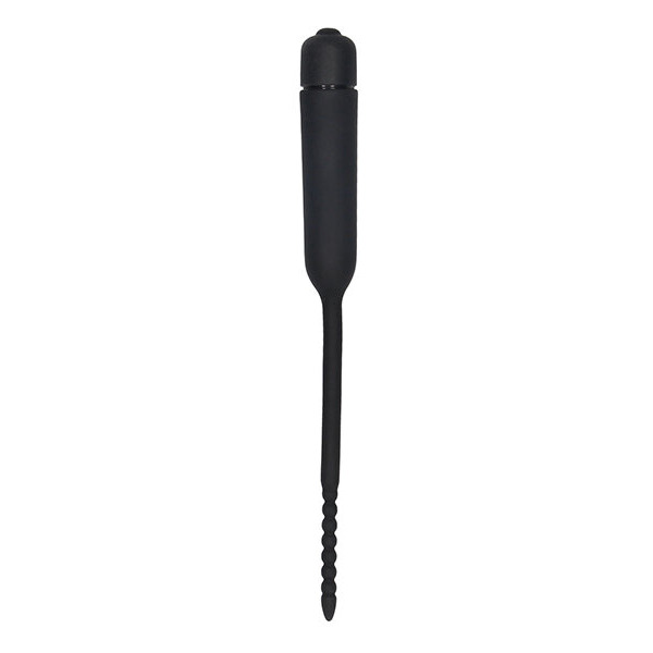 SILICONE VIBRATING BULLET PLUG W/ BEADED TIP URETHRAL SOUNDING BLACK