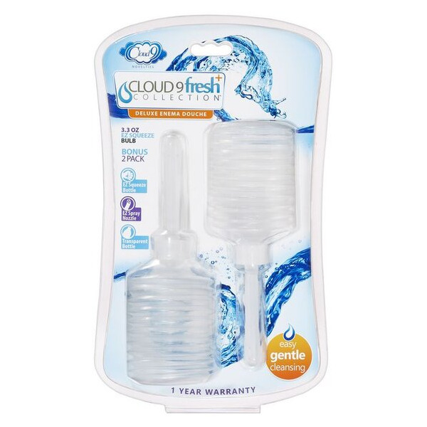 Cloud 9 Fresh + Portable Anal Enema Douche 3.3 Oz Ez Squeeze Bulb 2 Pack