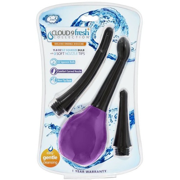 Cloud 9 Fresh + Deluxe Anal Soft Tip Enema Douche 11.8 Oz W/ 3 Soft Nozzle Tips