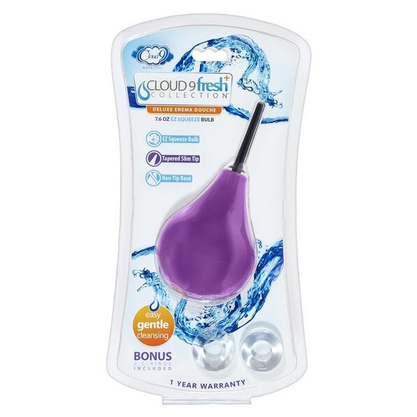 Cloud 9 Fresh + Deluxe Anal Soft Tip Enema Douche 7.6 Oz W/ Ez Squeeze Bulb & 2 C-rings