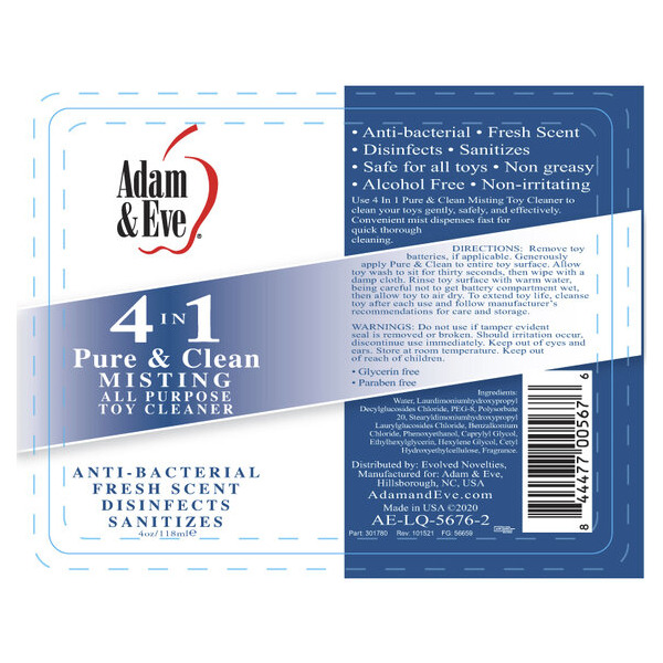 Adam & Eve Pure & Clean Misting Toy Cleaner 4 Oz