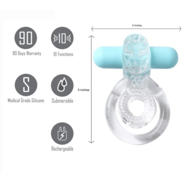 Jayden Rechargeable Vibrating Cock Ring Clear Sleeve