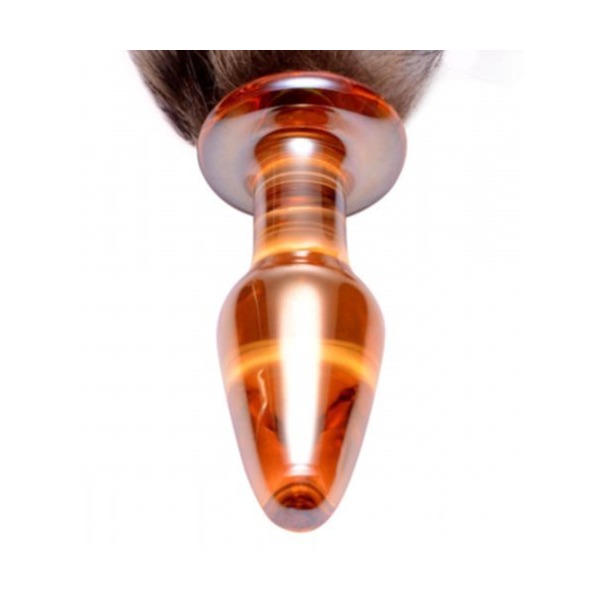 Frisky Orange Glass Butt Plug W/fox Tail